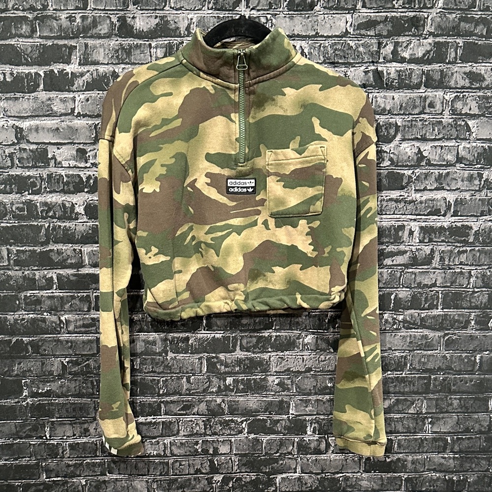 Adidas Green Camouflage Cropped Jacket